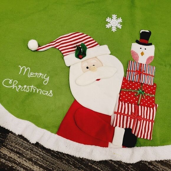 St. Nick's Choice Felt Embroidered Merry Christmas Tree Skirt 55" Diameter - Picture 2 of 7
